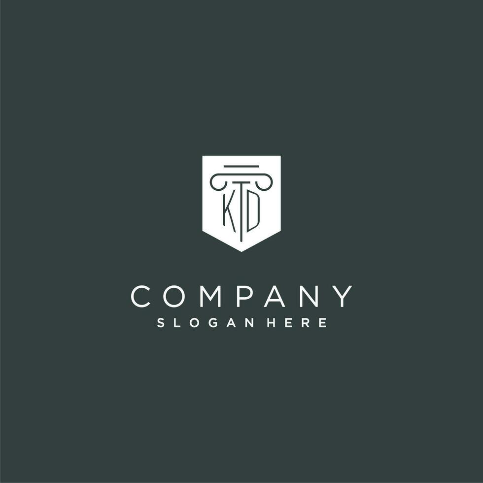 KD monogram with pillar and shield logo design, luxury and elegant logo for legal firm vector