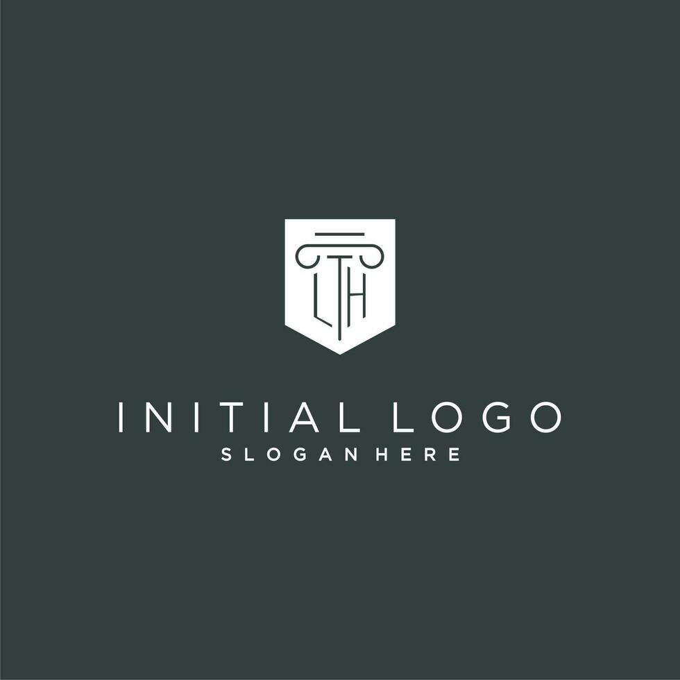 LH monogram with pillar and shield logo design, luxury and elegant logo for legal firm vector