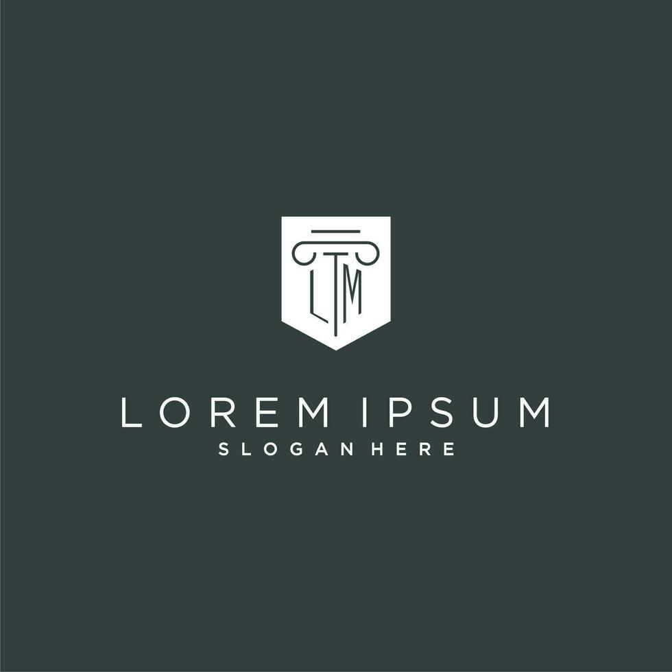 LM monogram with pillar and shield logo design, luxury and elegant logo for legal firm vector