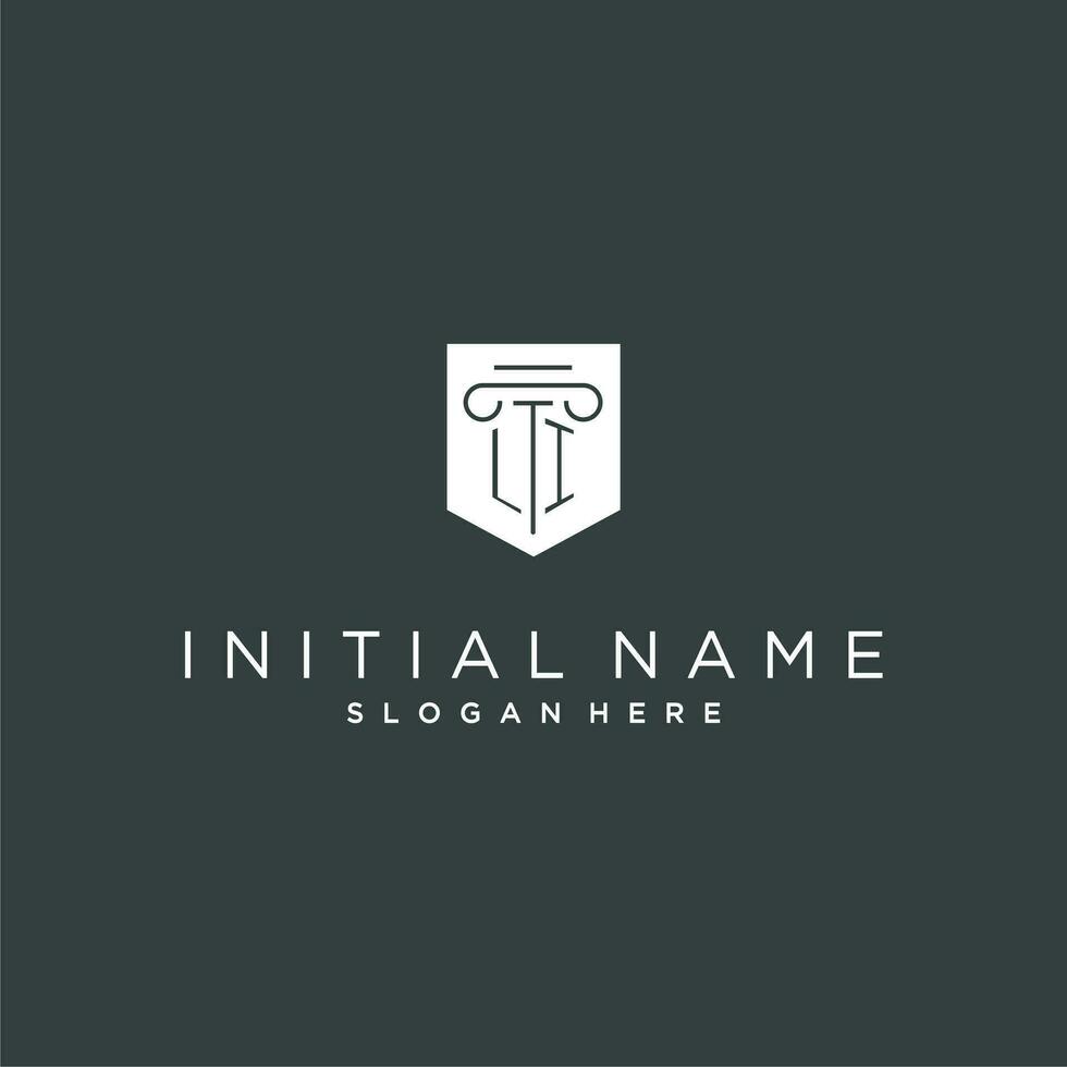 LI monogram with pillar and shield logo design, luxury and elegant logo for legal firm vector
