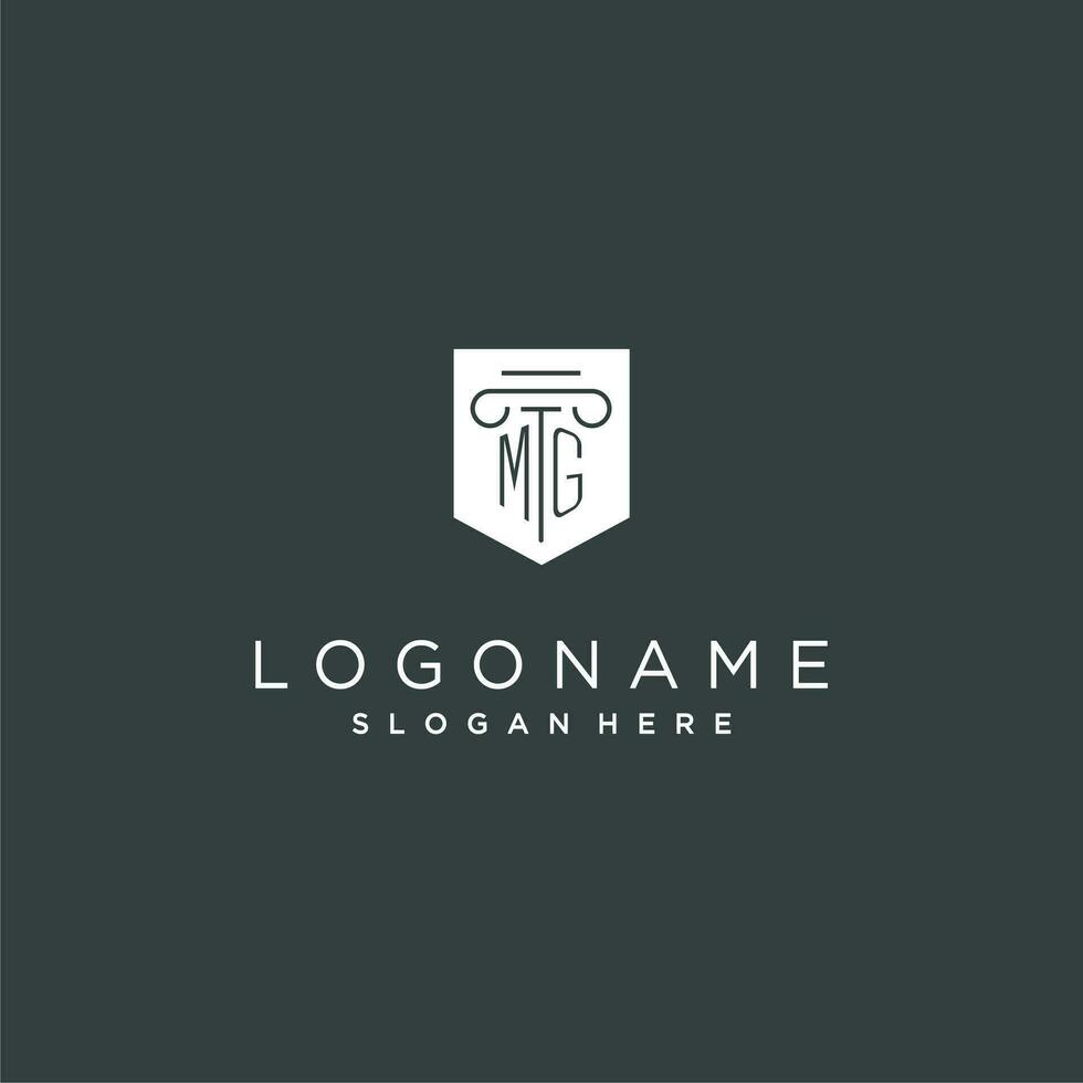 MG monogram with pillar and shield logo design, luxury and elegant logo for legal firm vector