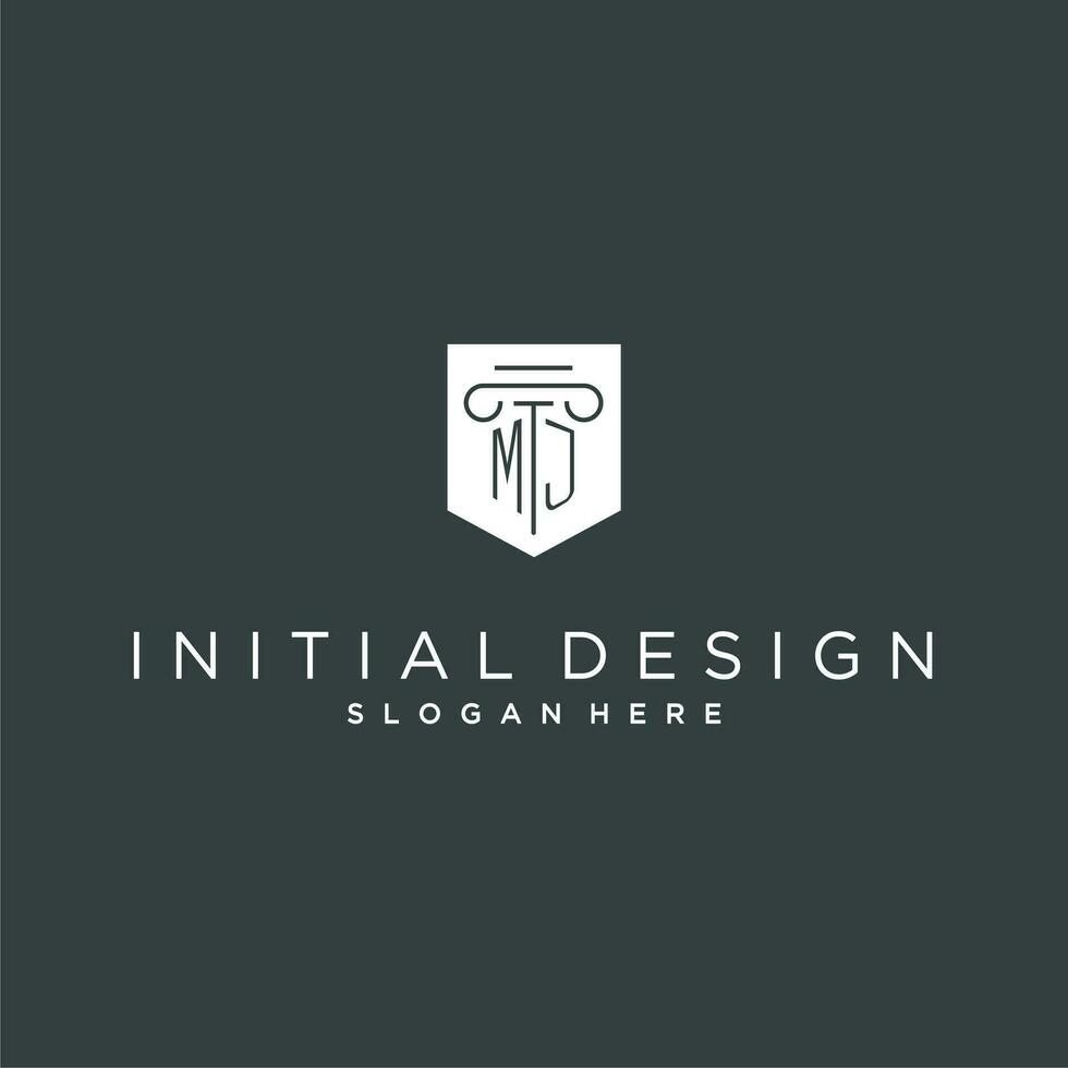 MJ monogram with pillar and shield logo design, luxury and elegant logo for legal firm vector