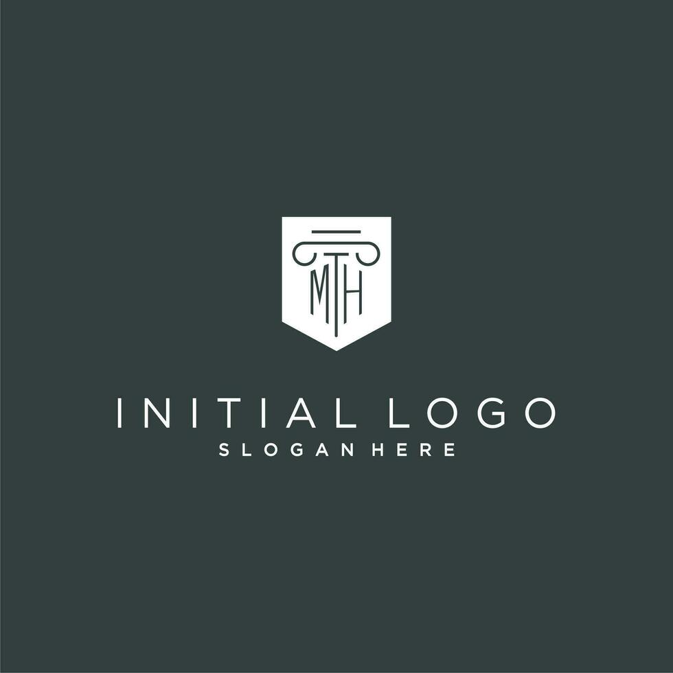 MH monogram with pillar and shield logo design, luxury and elegant logo for legal firm vector