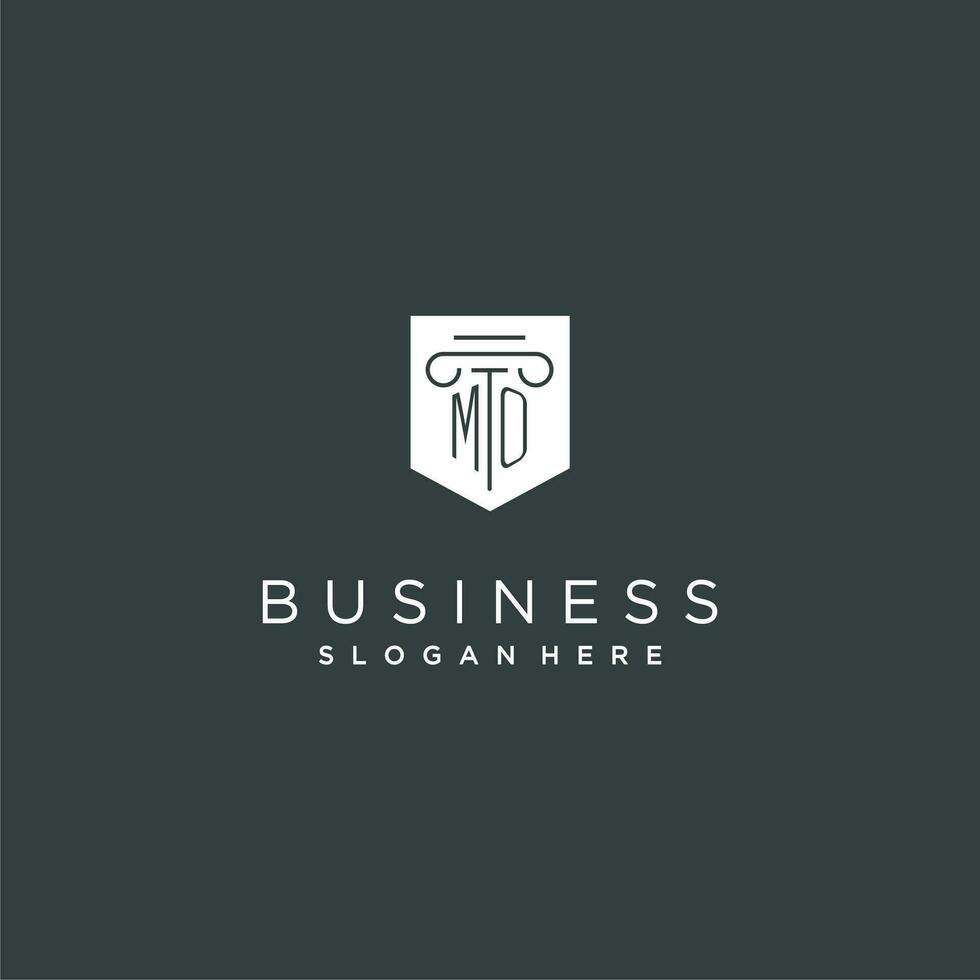 MO monogram with pillar and shield logo design, luxury and elegant logo for legal firm vector