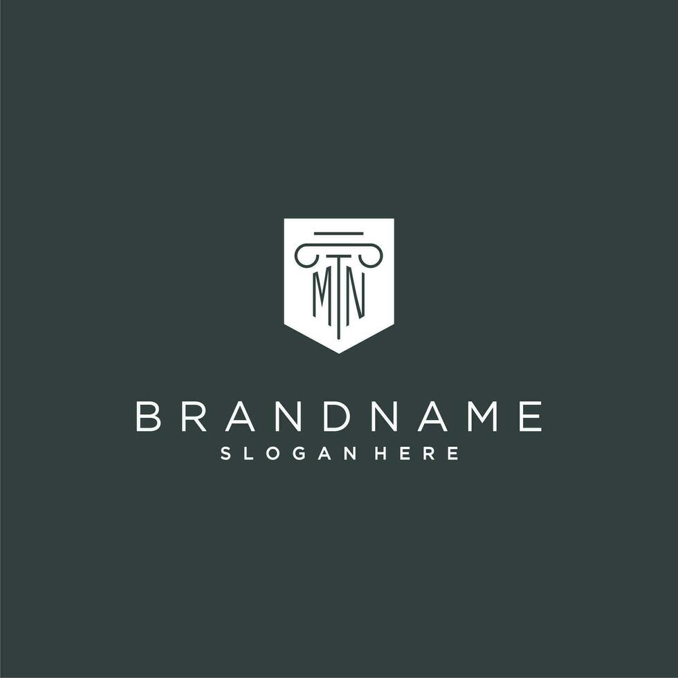 MN monogram with pillar and shield logo design, luxury and elegant logo for legal firm vector