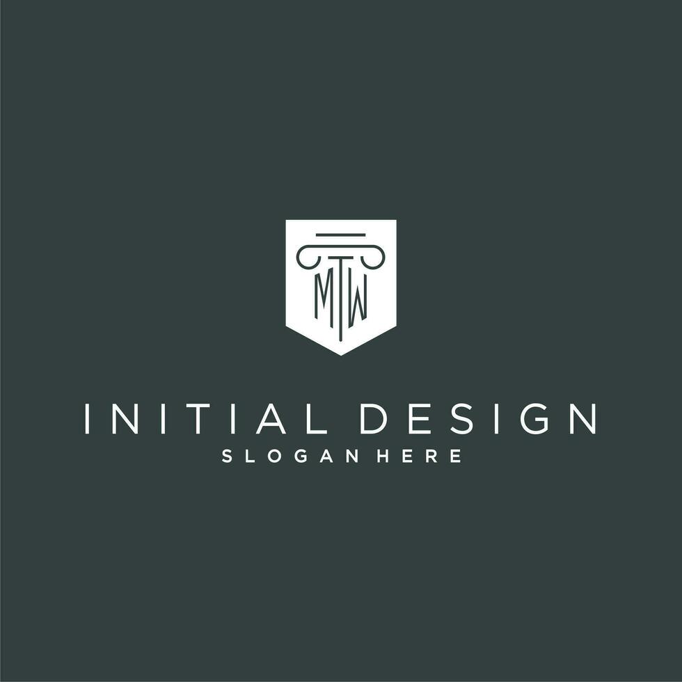 MW monogram with pillar and shield logo design, luxury and elegant logo for legal firm vector