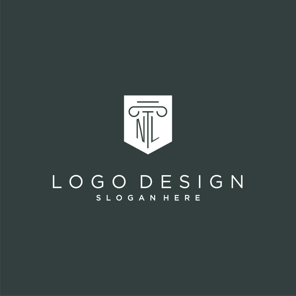 NL monogram with pillar and shield logo design, luxury and elegant logo for legal firm vector