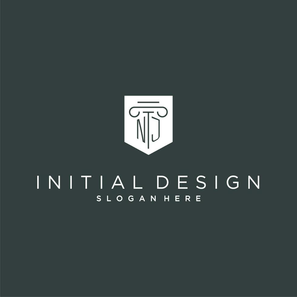 NJ monogram with pillar and shield logo design, luxury and elegant logo for legal firm vector