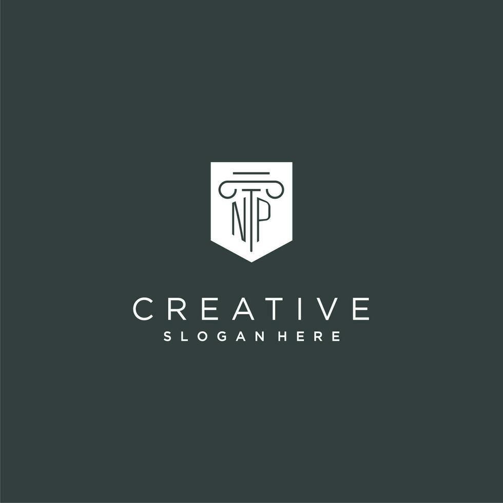 NP monogram with pillar and shield logo design, luxury and elegant logo for legal firm vector