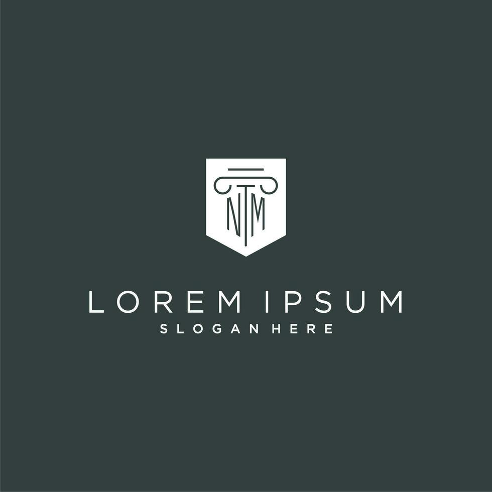 NM monogram with pillar and shield logo design, luxury and elegant logo for legal firm vector