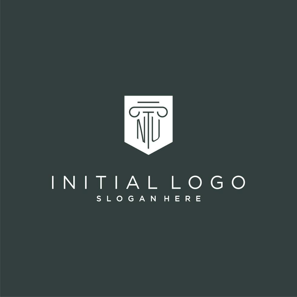 nu monograma con pilar y proteger logo diseño, lujo y elegante logo para legal firma vector