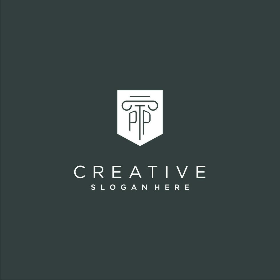 PP monogram with pillar and shield logo design, luxury and elegant logo for legal firm vector