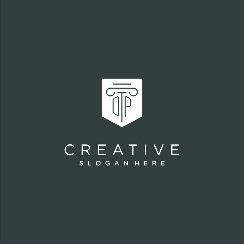 QP monogram with pillar and shield logo design, luxury and elegant logo for legal firm vector