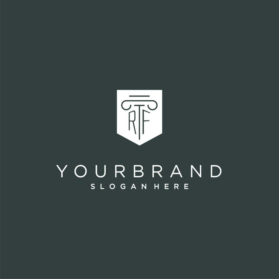 RF monogram with pillar and shield logo design, luxury and elegant logo for legal firm vector