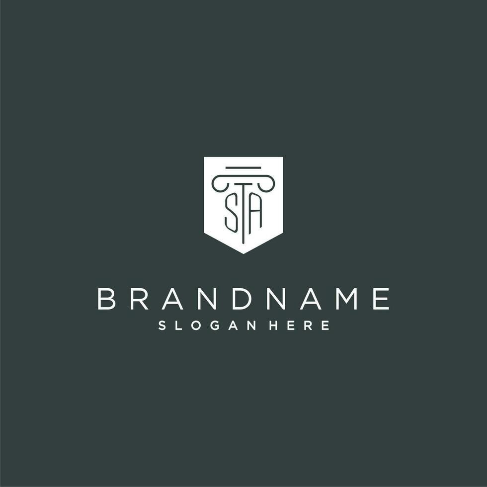 SA monogram with pillar and shield logo design, luxury and elegant logo for legal firm vector