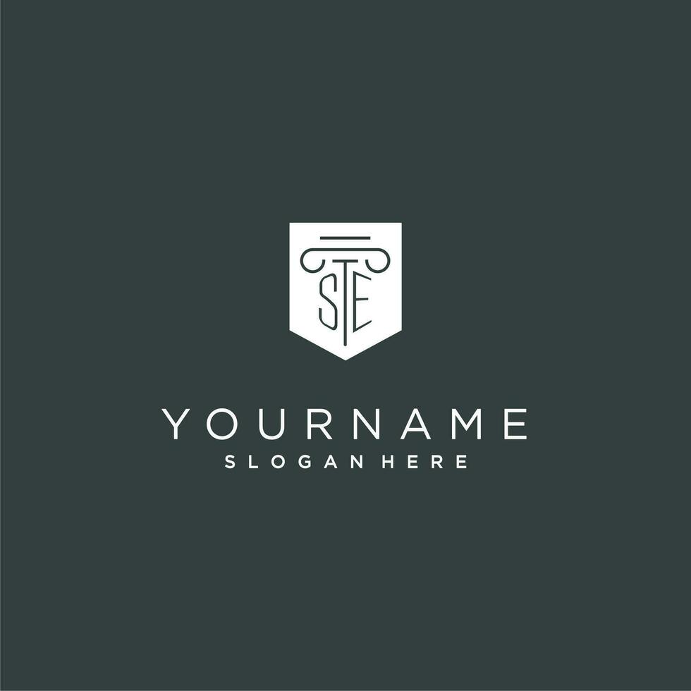 SE monogram with pillar and shield logo design, luxury and elegant logo for legal firm vector