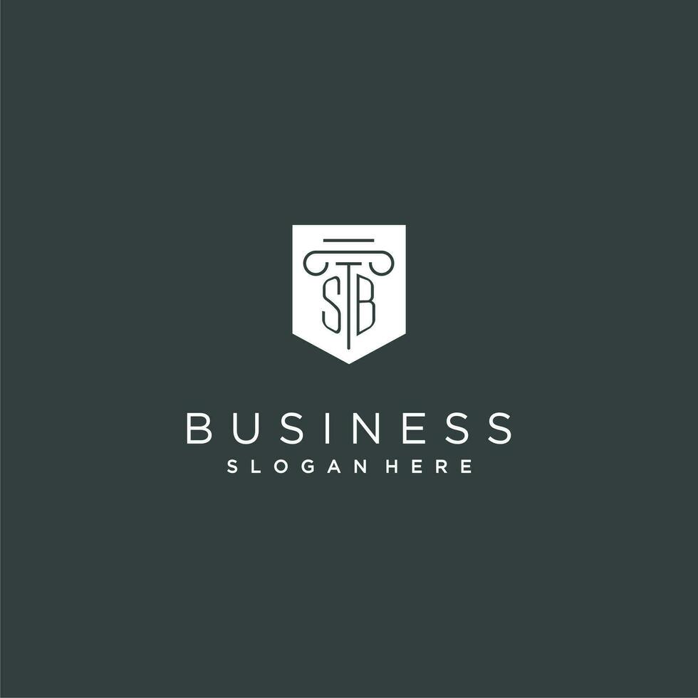 SB monogram with pillar and shield logo design, luxury and elegant logo for legal firm vector