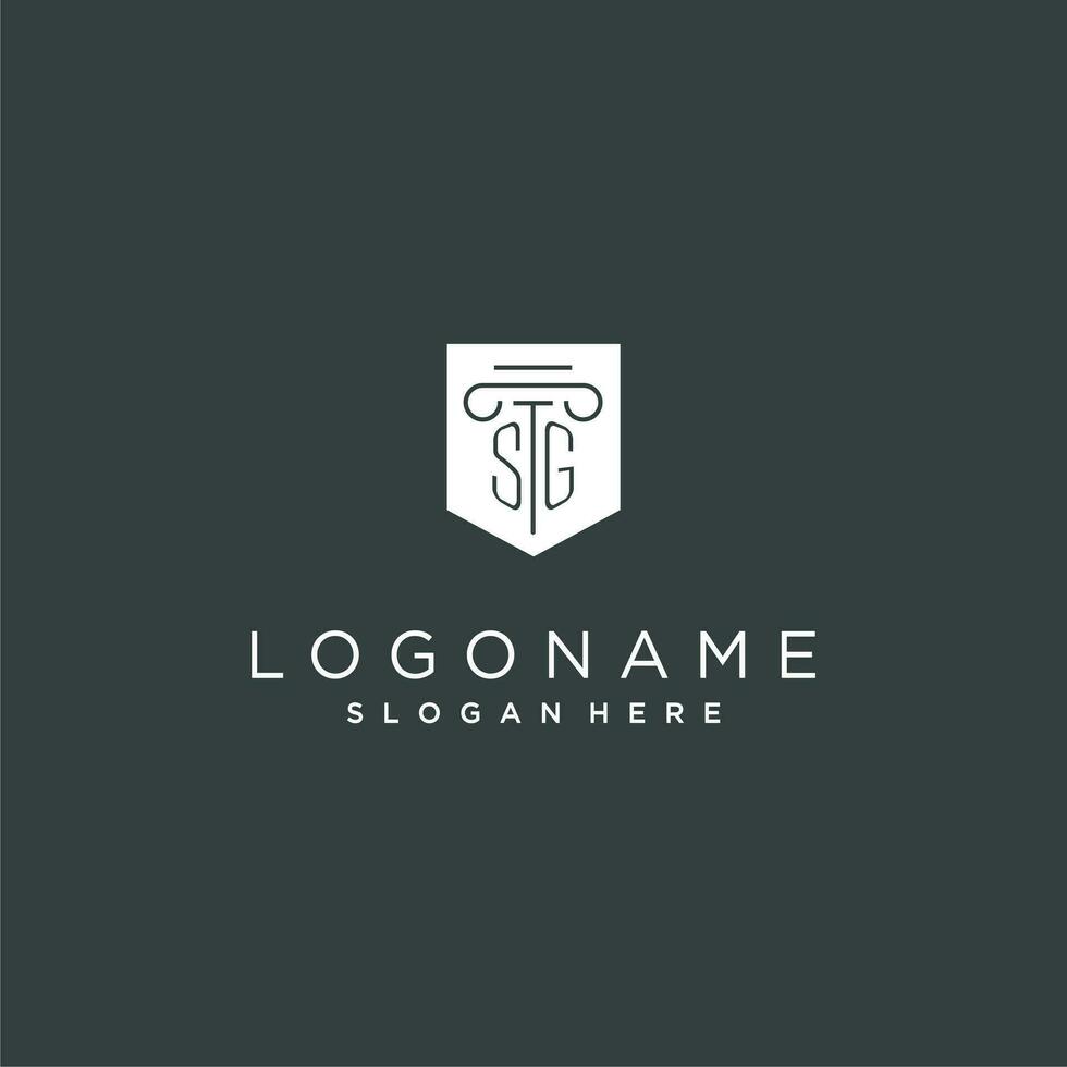 SG monogram with pillar and shield logo design, luxury and elegant logo for legal firm vector
