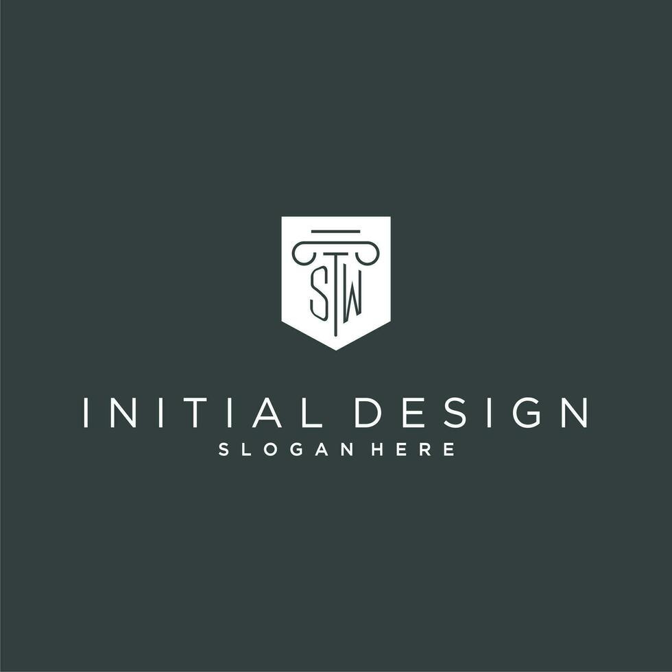 SW monogram with pillar and shield logo design, luxury and elegant logo for legal firm vector