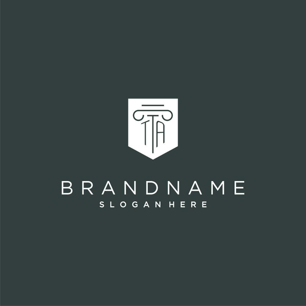 TA monogram with pillar and shield logo design, luxury and elegant logo for legal firm vector
