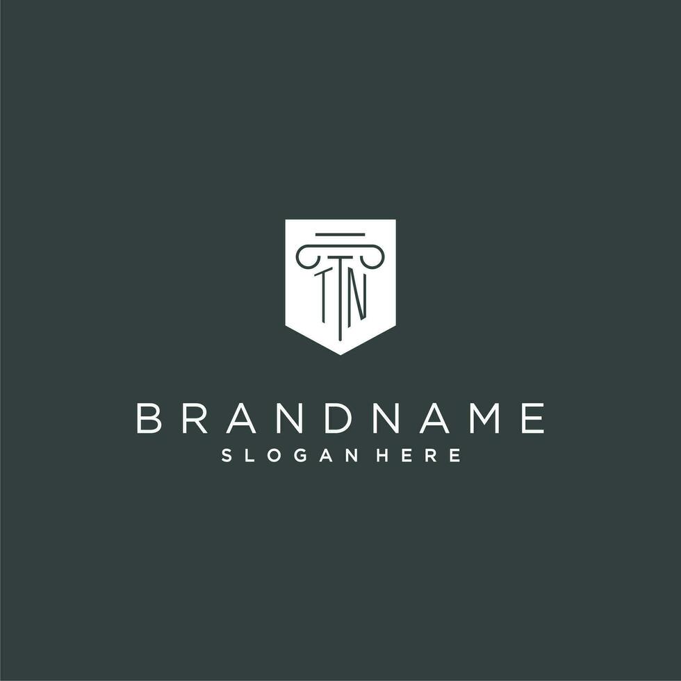TN monogram with pillar and shield logo design, luxury and elegant logo for legal firm vector