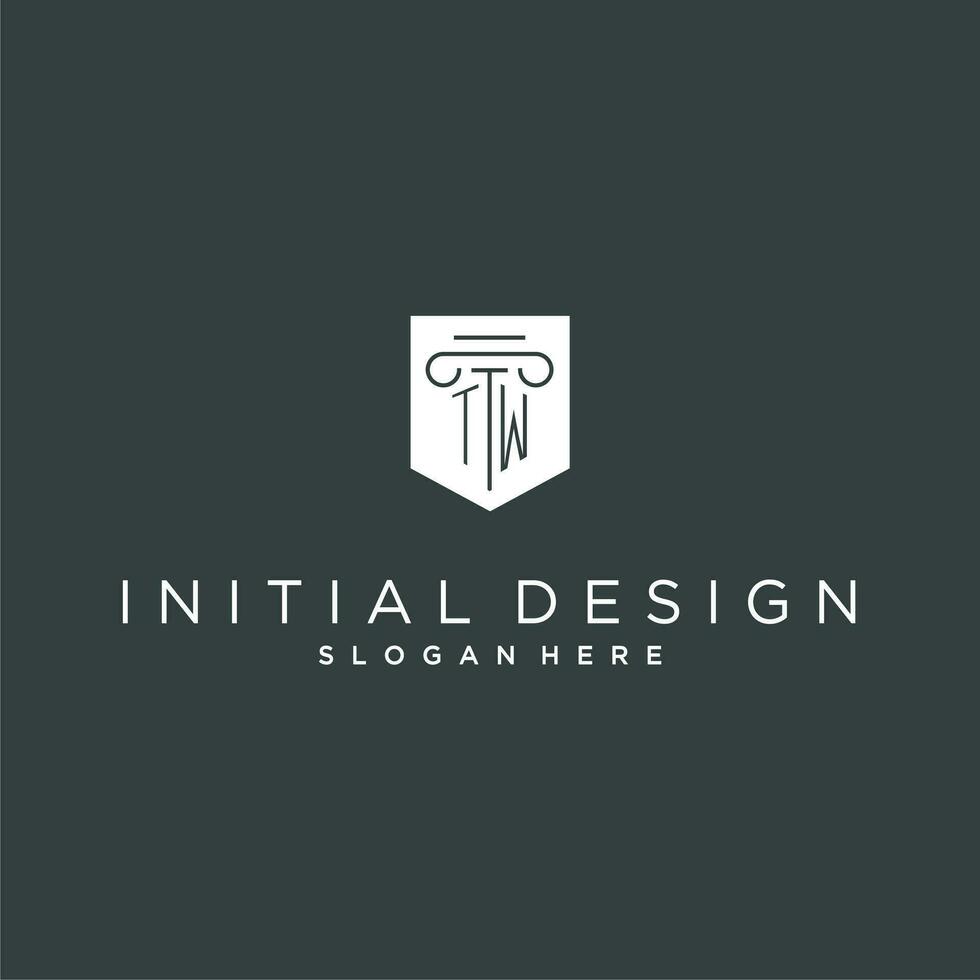 TW monogram with pillar and shield logo design, luxury and elegant logo for legal firm vector