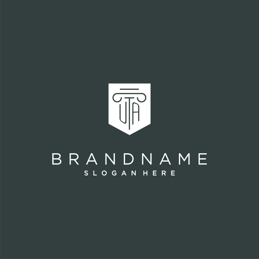 UA monogram with pillar and shield logo design, luxury and elegant logo for legal firm vector