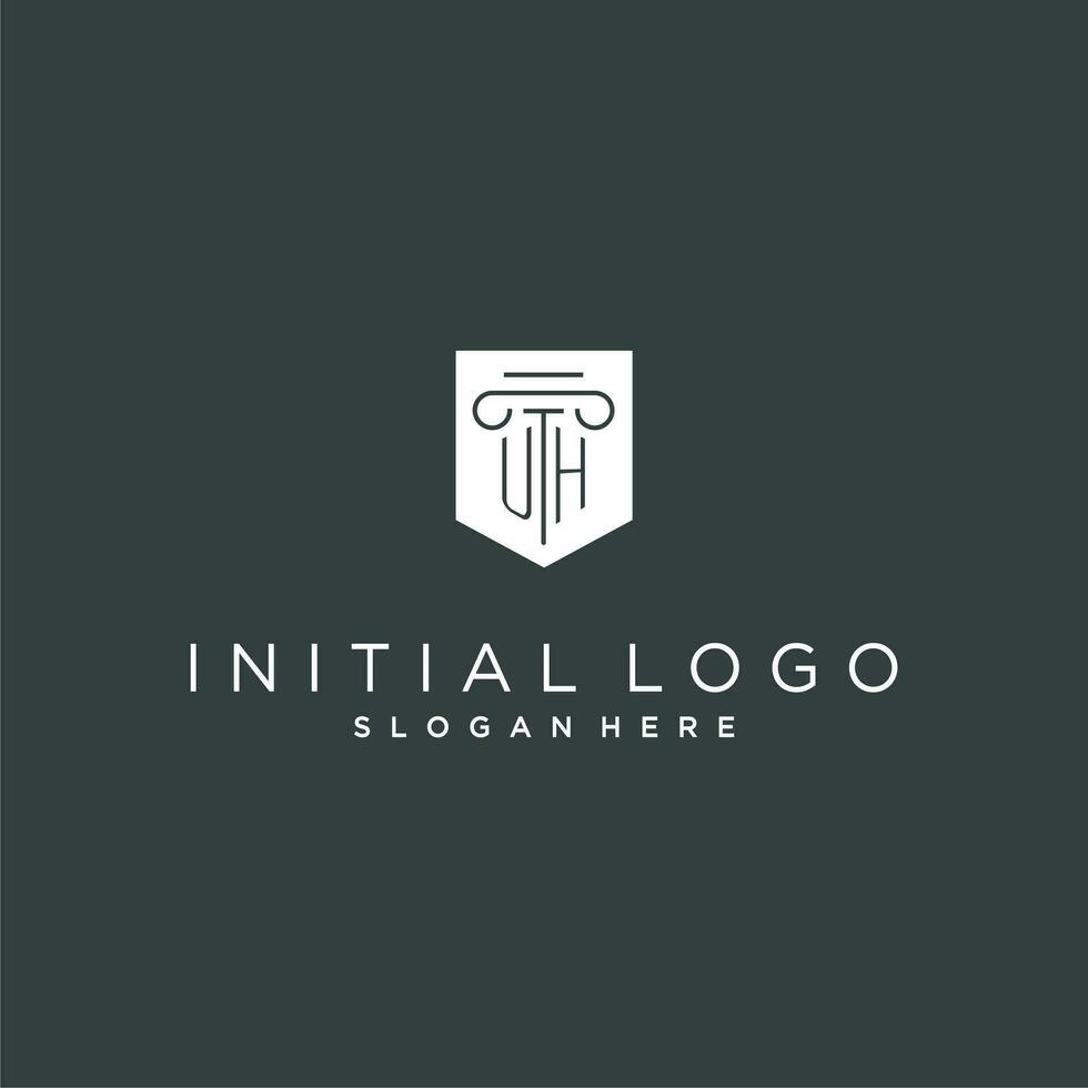 UH monogram with pillar and shield logo design, luxury and elegant logo for legal firm vector