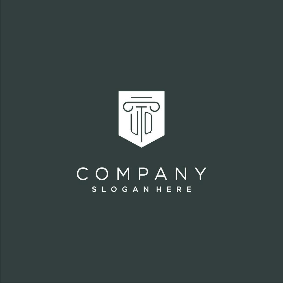 UQ monogram with pillar and shield logo design, luxury and elegant logo for legal firm vector