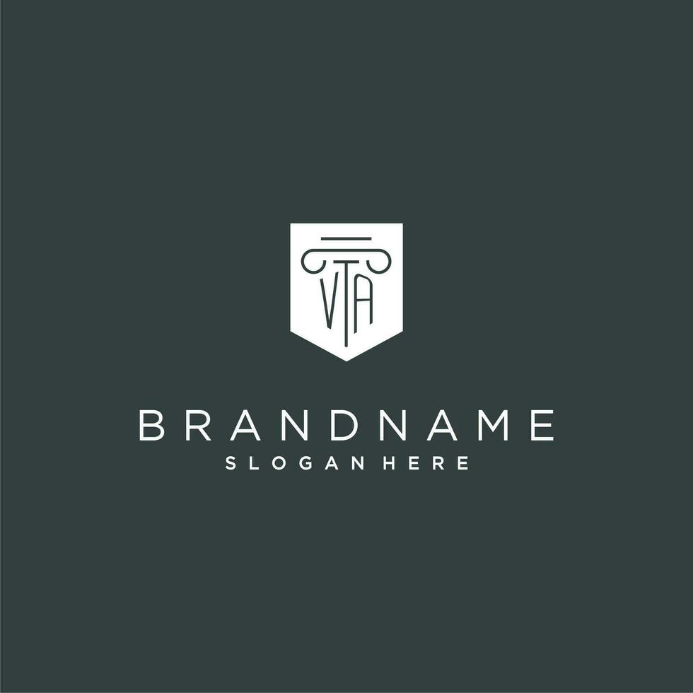 VA monogram with pillar and shield logo design, luxury and elegant logo for legal firm vector