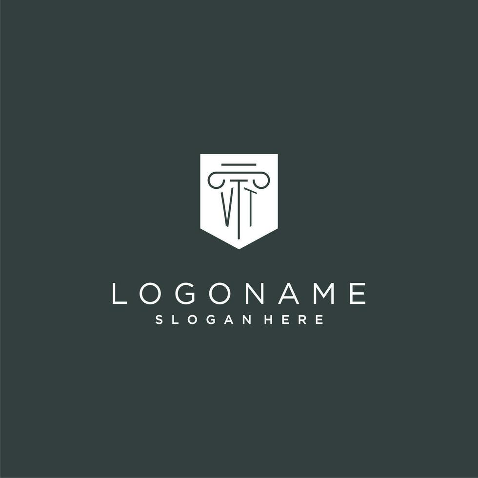 VT monogram with pillar and shield logo design, luxury and elegant logo for legal firm vector