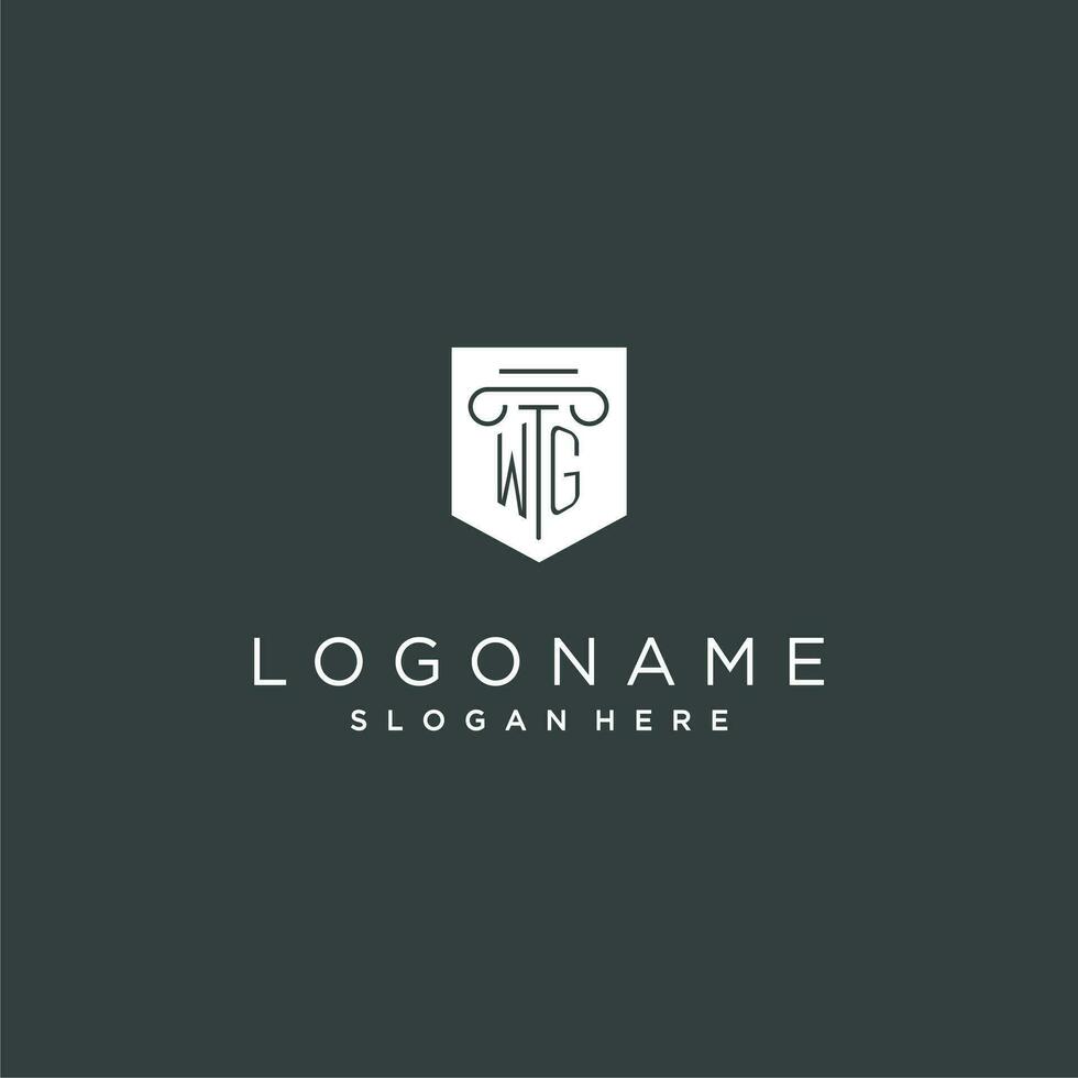 WG monogram with pillar and shield logo design, luxury and elegant logo for legal firm vector