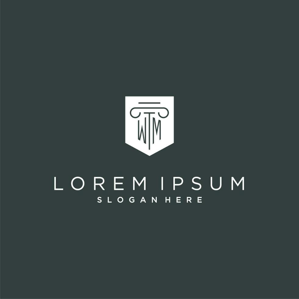 WM monogram with pillar and shield logo design, luxury and elegant logo for legal firm vector