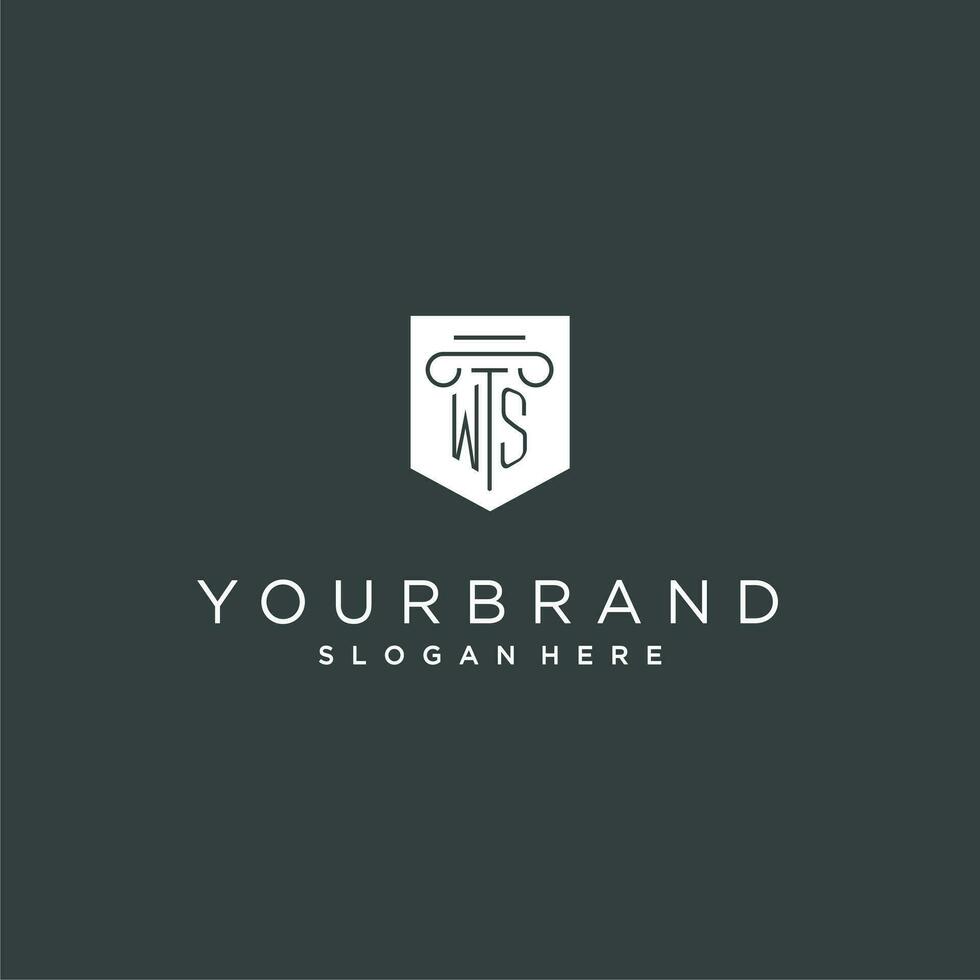 WS monogram with pillar and shield logo design, luxury and elegant logo for legal firm vector