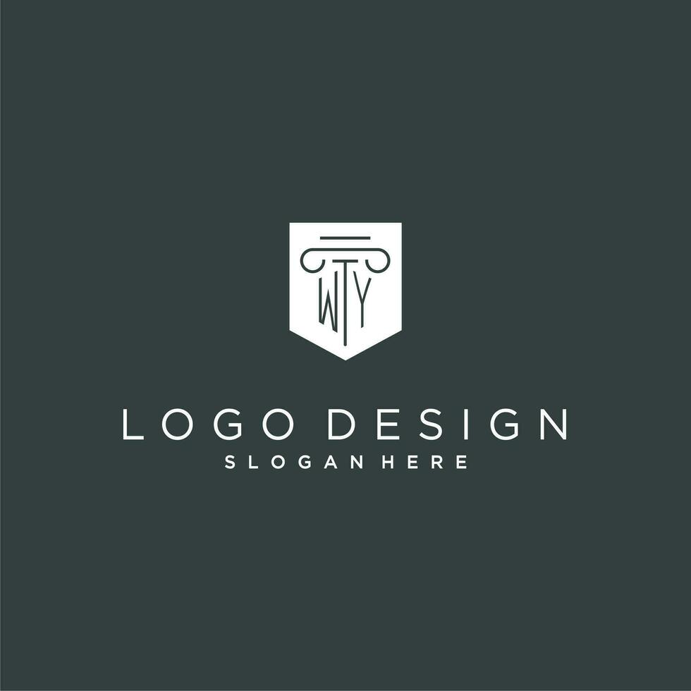 WY monogram with pillar and shield logo design, luxury and elegant logo for legal firm vector