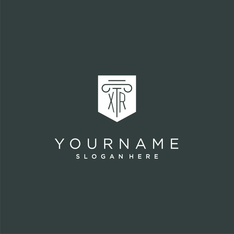 XR monogram with pillar and shield logo design, luxury and elegant logo for legal firm vector