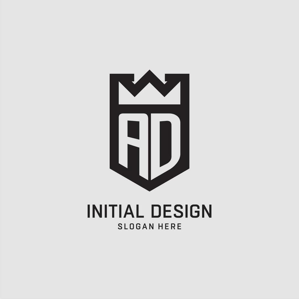 Initial AD logo shield shape, creative esport logo design vector