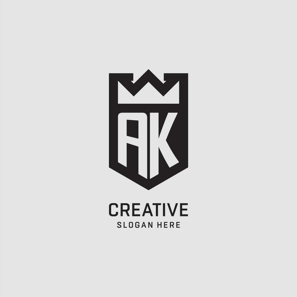 Initial AK logo shield shape, creative esport logo design vector
