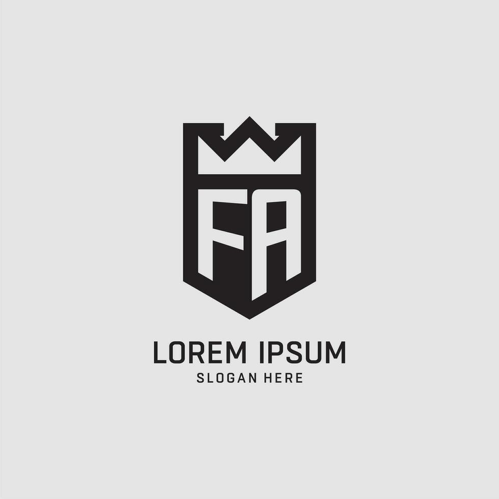 Initial FA logo shield shape, creative esport logo design vector