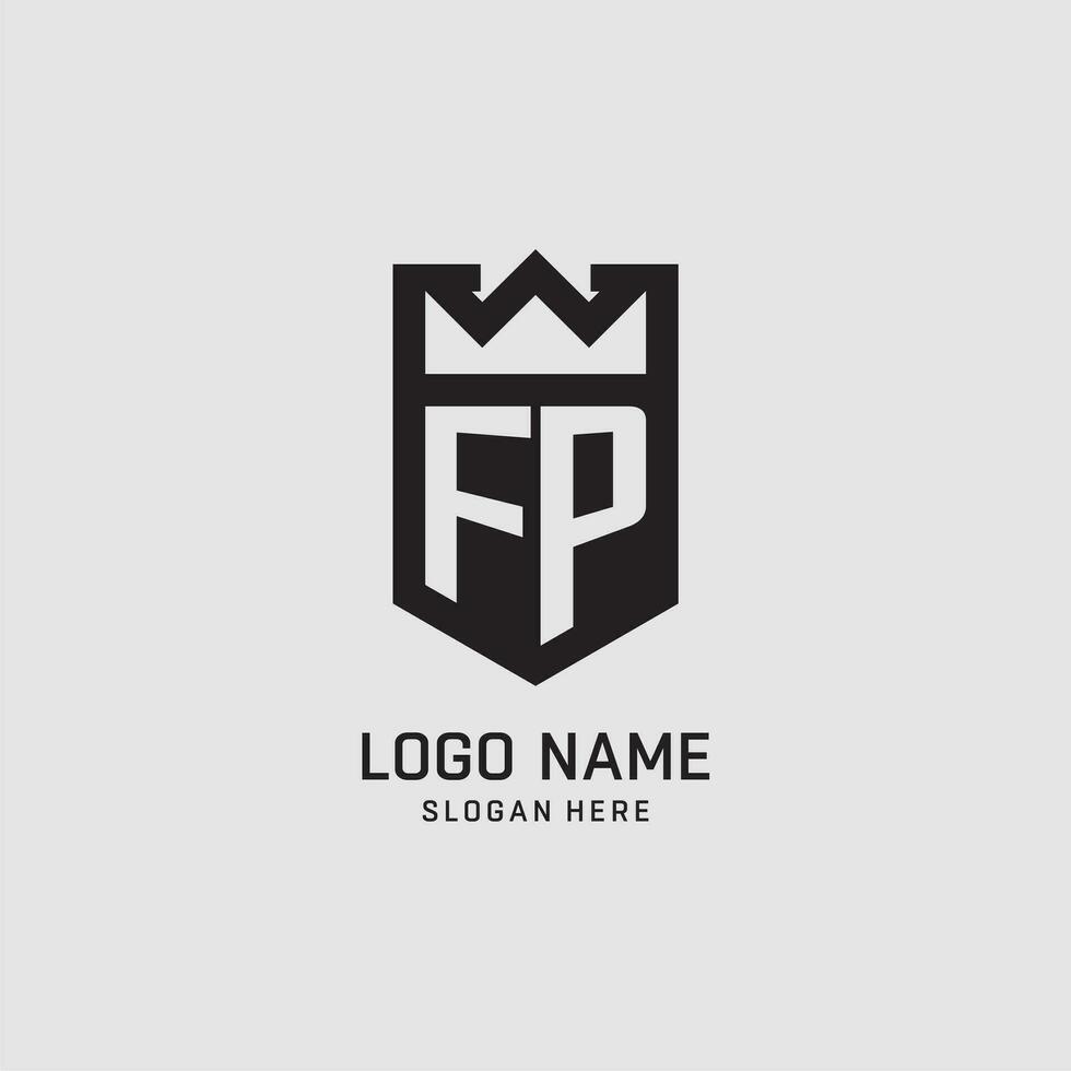 Initial FP logo shield shape, creative esport logo design vector