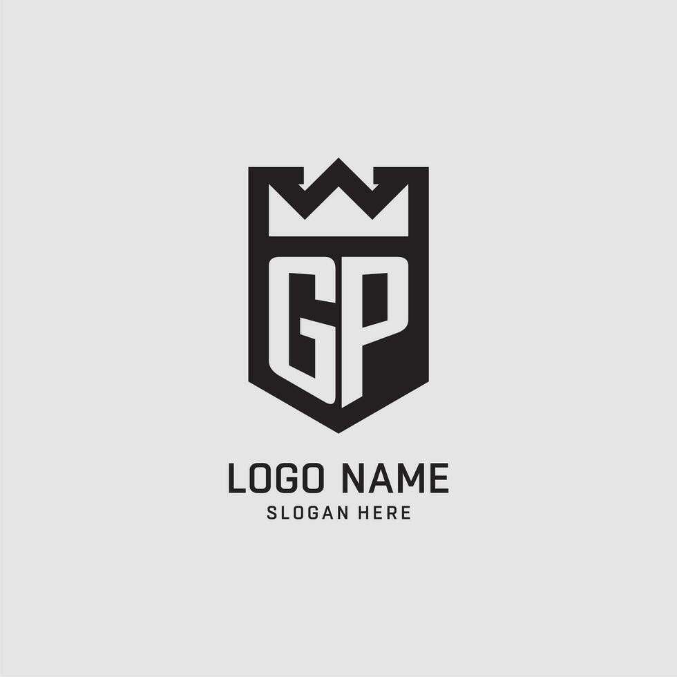 Initial GP logo shield shape, creative esport logo design vector