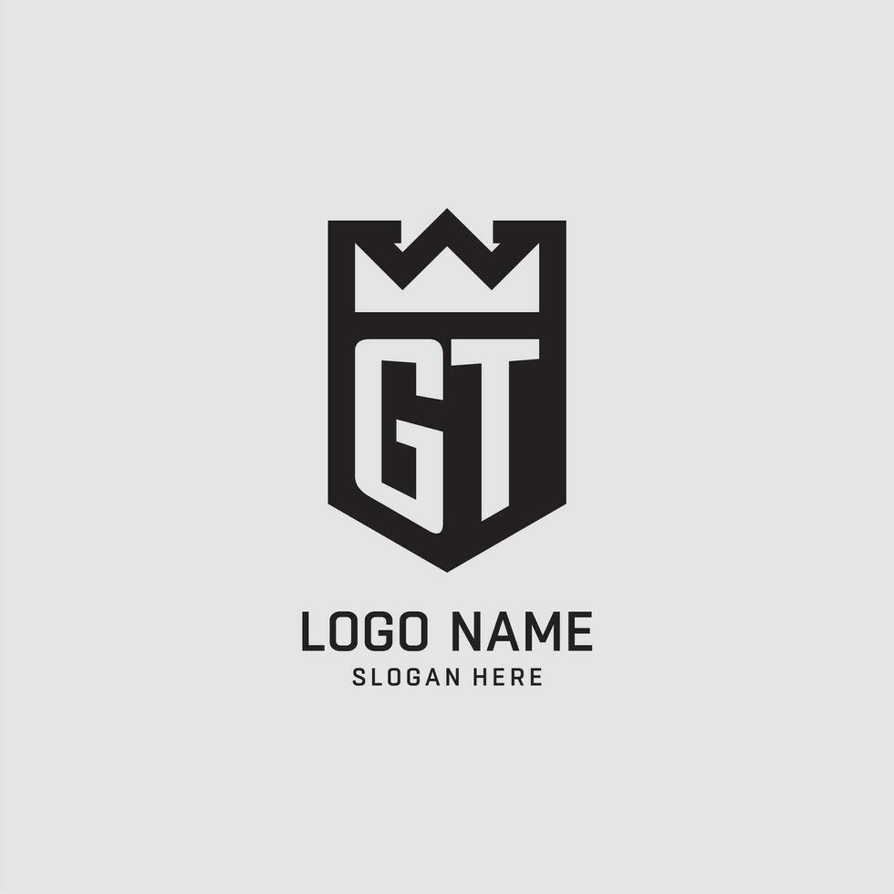 Initial GT logo shield shape, creative esport logo design vector