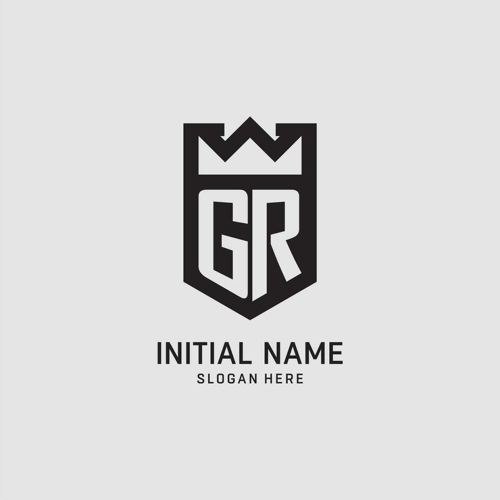 Initial GR logo shield shape, creative esport logo design vector