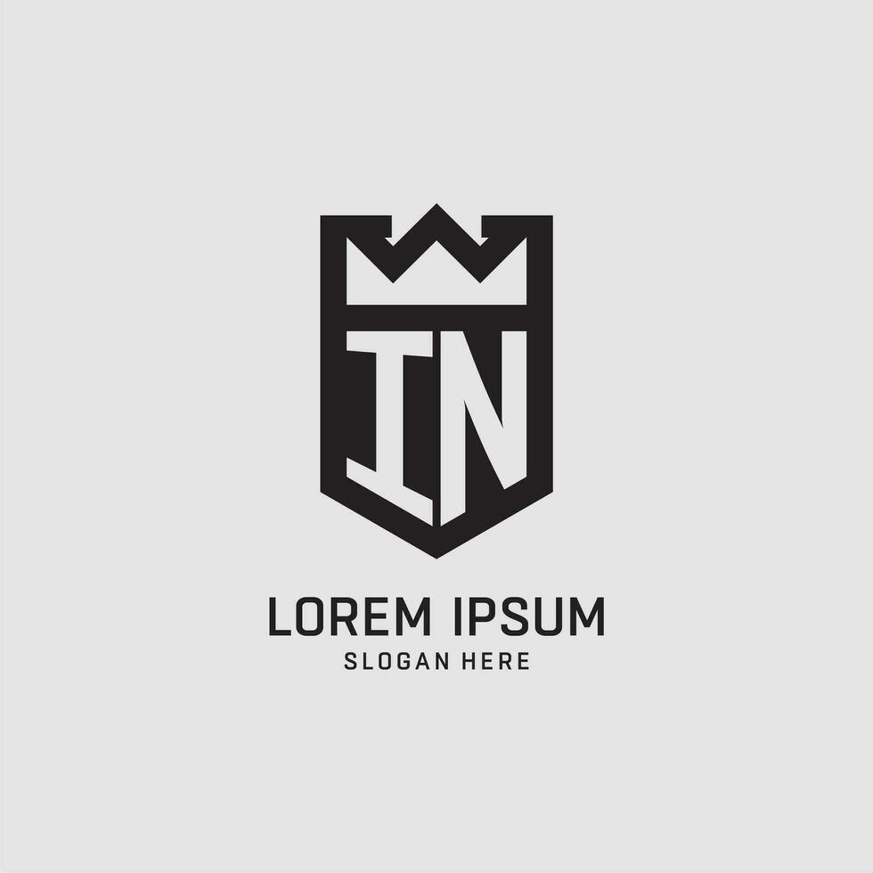 Initial IN logo shield shape, creative esport logo design vector