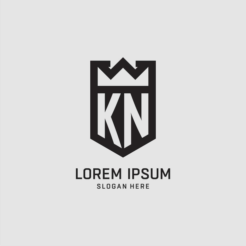 Initial KN logo shield shape, creative esport logo design vector