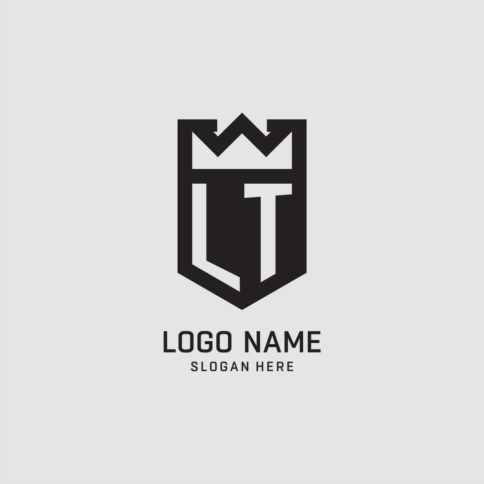 Initial LT logo shield shape, creative esport logo design vector