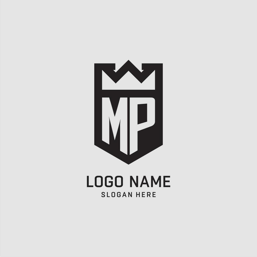 Initial MP logo shield shape, creative esport logo design vector