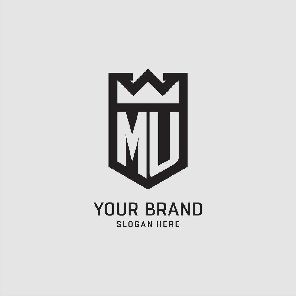 Initial MU logo shield shape, creative esport logo design vector