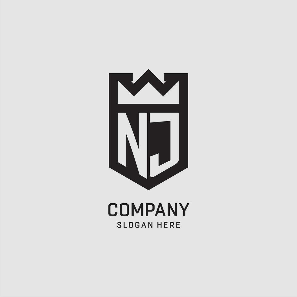 Initial NJ logo shield shape, creative esport logo design vector