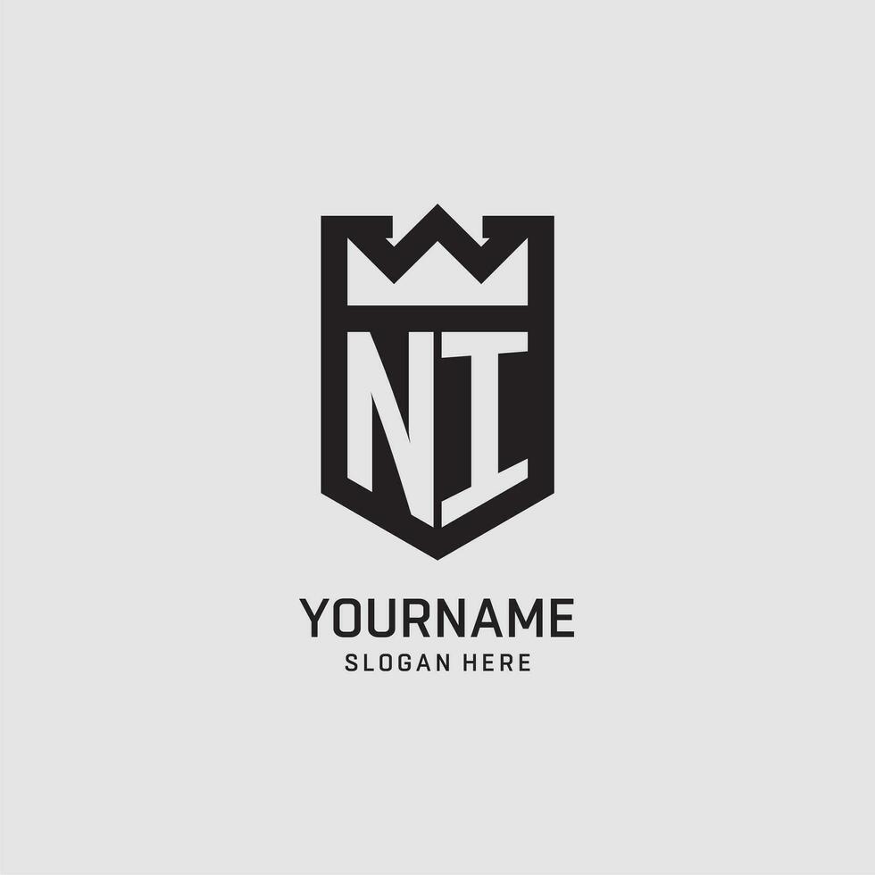 Initial NI logo shield shape, creative esport logo design vector